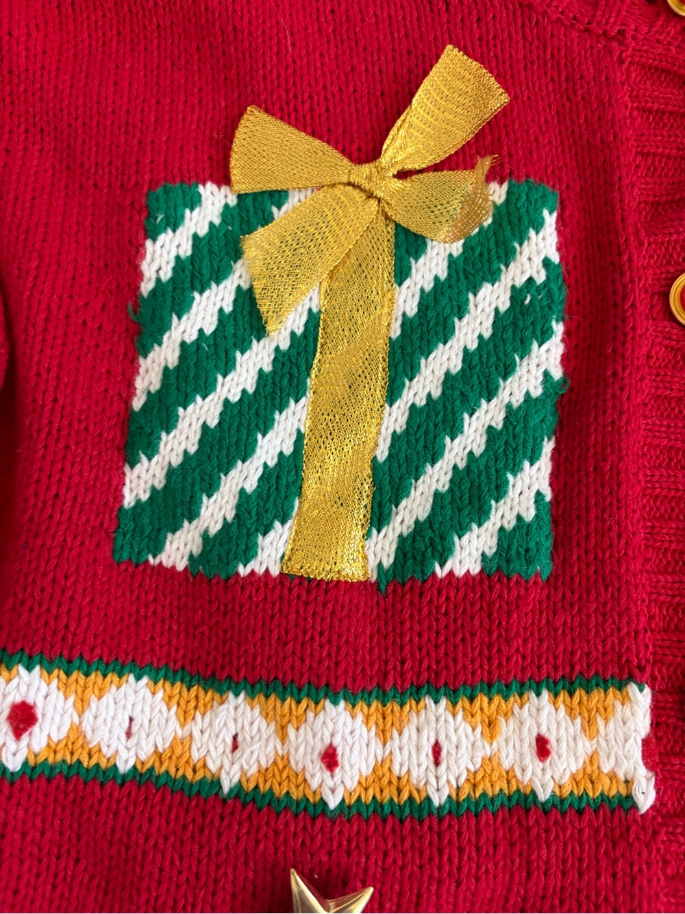 Vintage Ugly Christmas Holiday Knit Cardigan Sweater with Festive Embellishments - Picture 5 of 13
